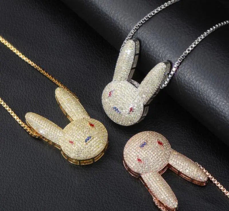 Hip Hop Fashion Zircon Rabbit Pendant Necklace
